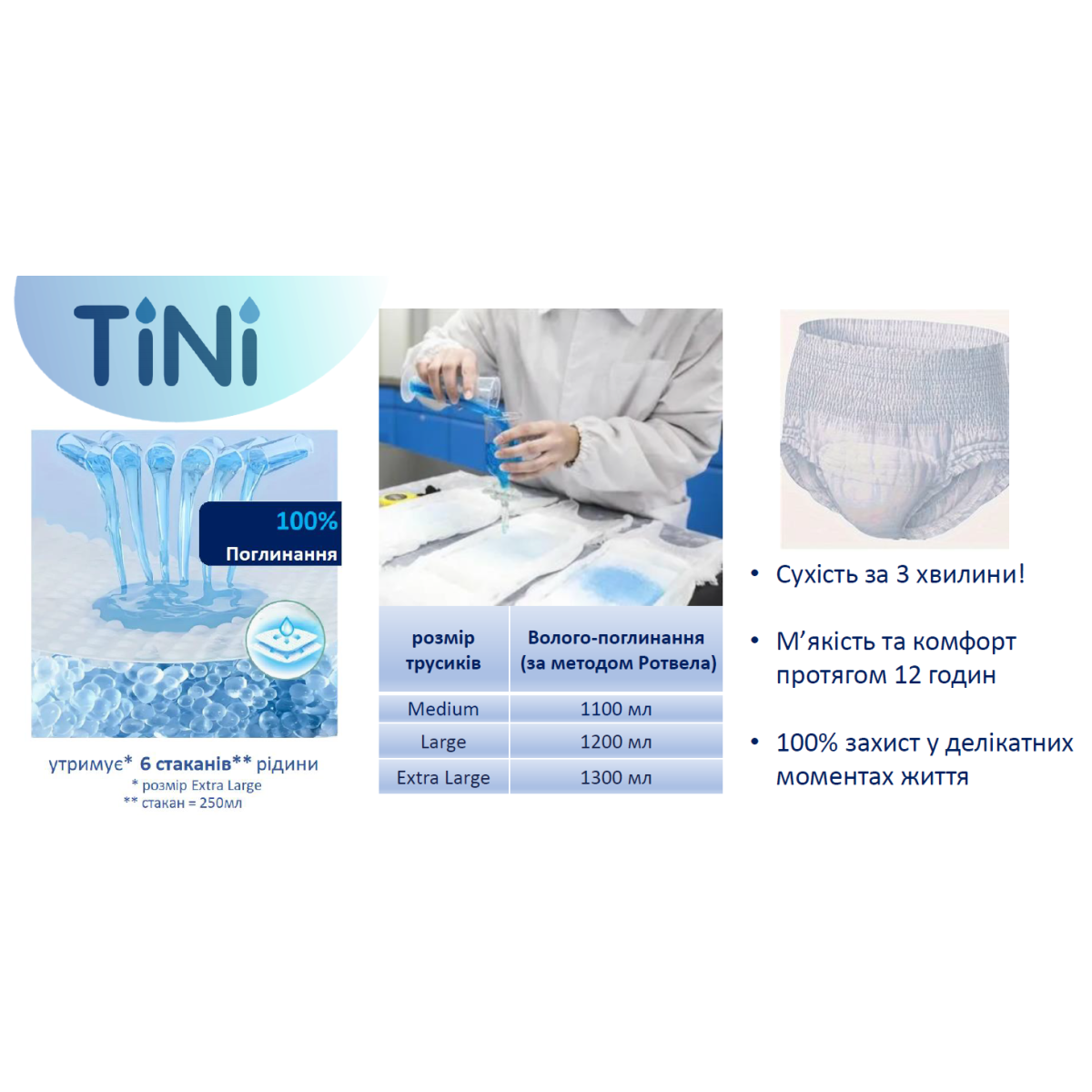 Підгузники-трусики для дорослих TINI NORMA, розмір XL, кількість 10 шт/уп 