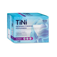 Пелюшки гігієнічні поглинаючі TINI NORMA, розмір: 60см х 60см, 5шт/уп.