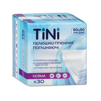 Пелюшки гігієнічні поглинаючі TINI NORMA, розмір: 60см х 90см, 30шт/уп.