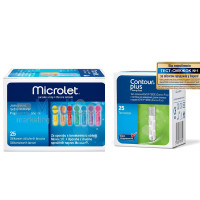 Набір Тест смужки для глюкометра Contour Plus 25 шт + ланцети Мікролет (Microlet) 25 шт