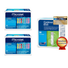 Набір Тест смужки для глюкометра Contour Plus 50 шт + ланцети Мікролет (Microlet) 50 шт
