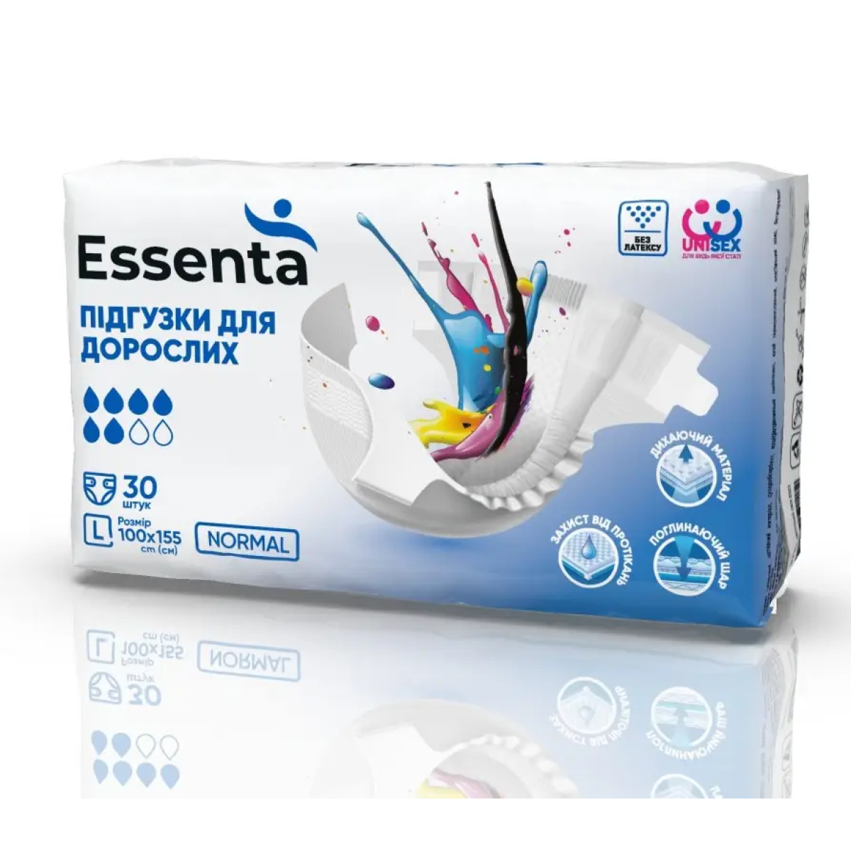 Підгузник для дорослих Essenta NORMAL, розмір L, 100-155 см 30шт/уп