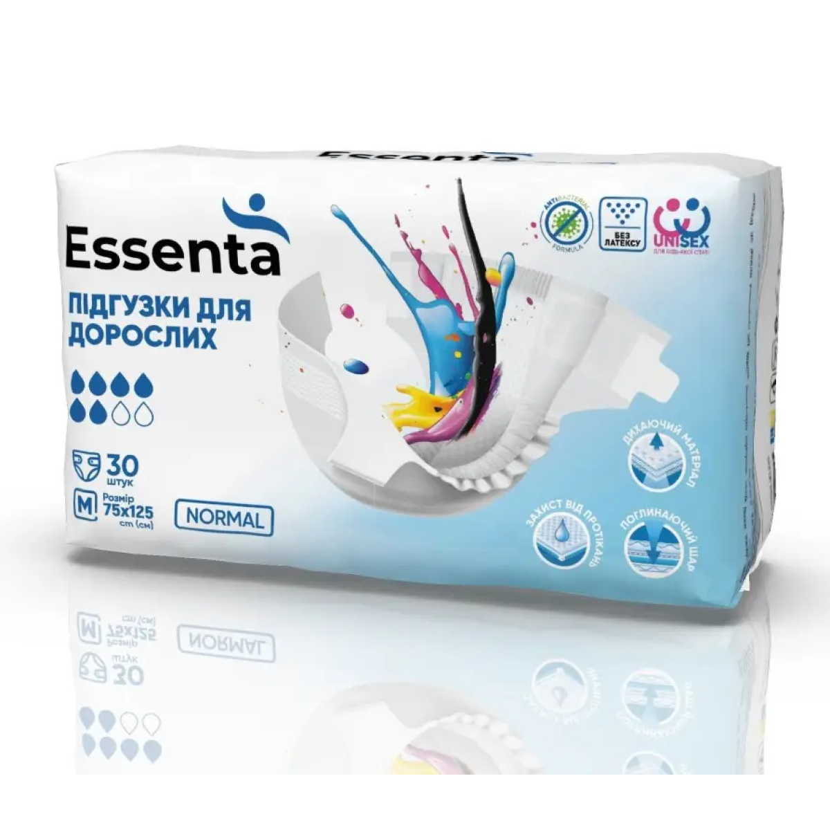 Підгузки для дорослих Essenta NORMAL, розмір М, 75-125 см 30шт/уп